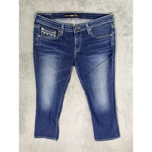 Big Star Jeans Womens 29 Blue Remy Straight Medium Was Low Rise Embroidered